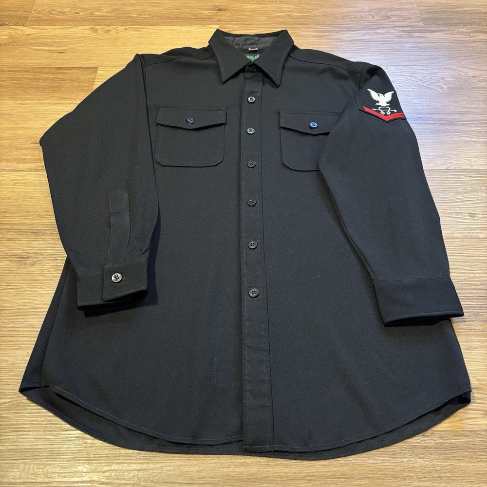 Vintage US Navy Shirt Men's‎ 16.5x33 Winter Blue Uniform Davis Union Made USA